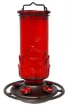 Ruby Embossed Glass Hummingbird Feeder