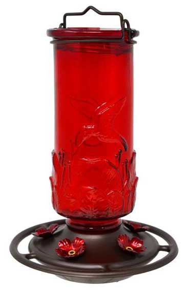 Ruby Embossed Glass Hummingbird Feeder