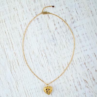 Oaxaca Hummingbird Gold Plated Hummingbird Heart Pendant Necklace from Mexico