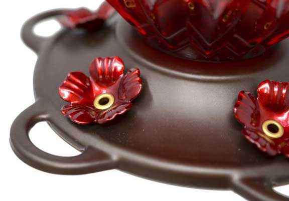 Ruby Embossed Glass Hummingbird Feeder Ports