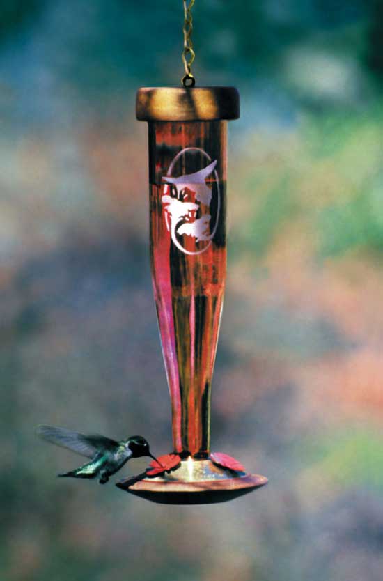 SCHRODT FACETED DECORATIVE GLASS HUMMINGBIRD FEEDER 