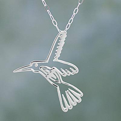 The Hummingbird Handmade Sterling Silver Pendant Necklace Hummingbird Mexico