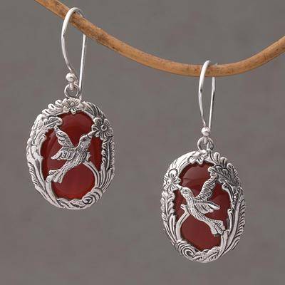 Nature's Freedom Carnelian and Sterling Silver Hummingbird Dangle Earrings