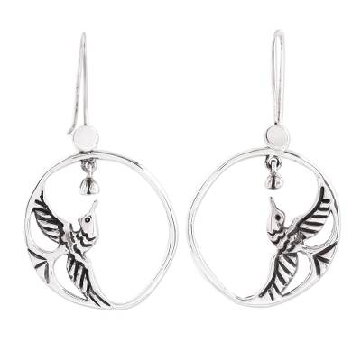 Happy Hummingbirds Rustic Style Bird Earrings Hand Crafted in Sterling Silver