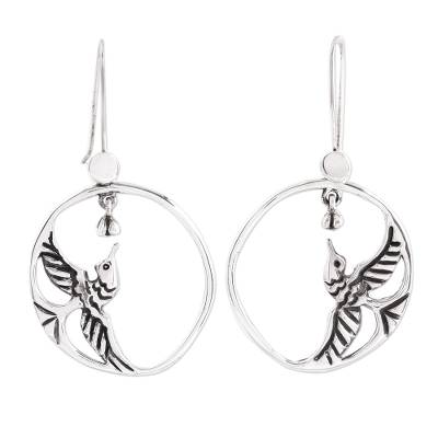 Happy Hummingbirds Rustic Style Bird Earrings Hand Crafted in Sterling Silver