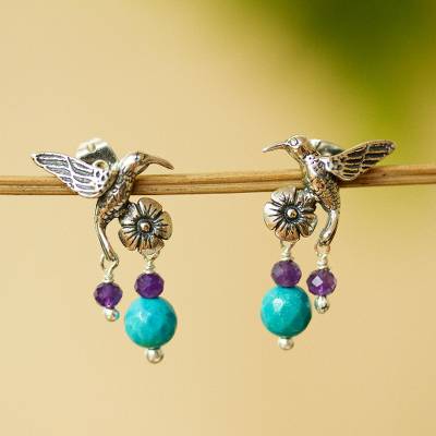 Eternal Hummingbird Sterling Button Handcrafted Nazca Theme Earrings