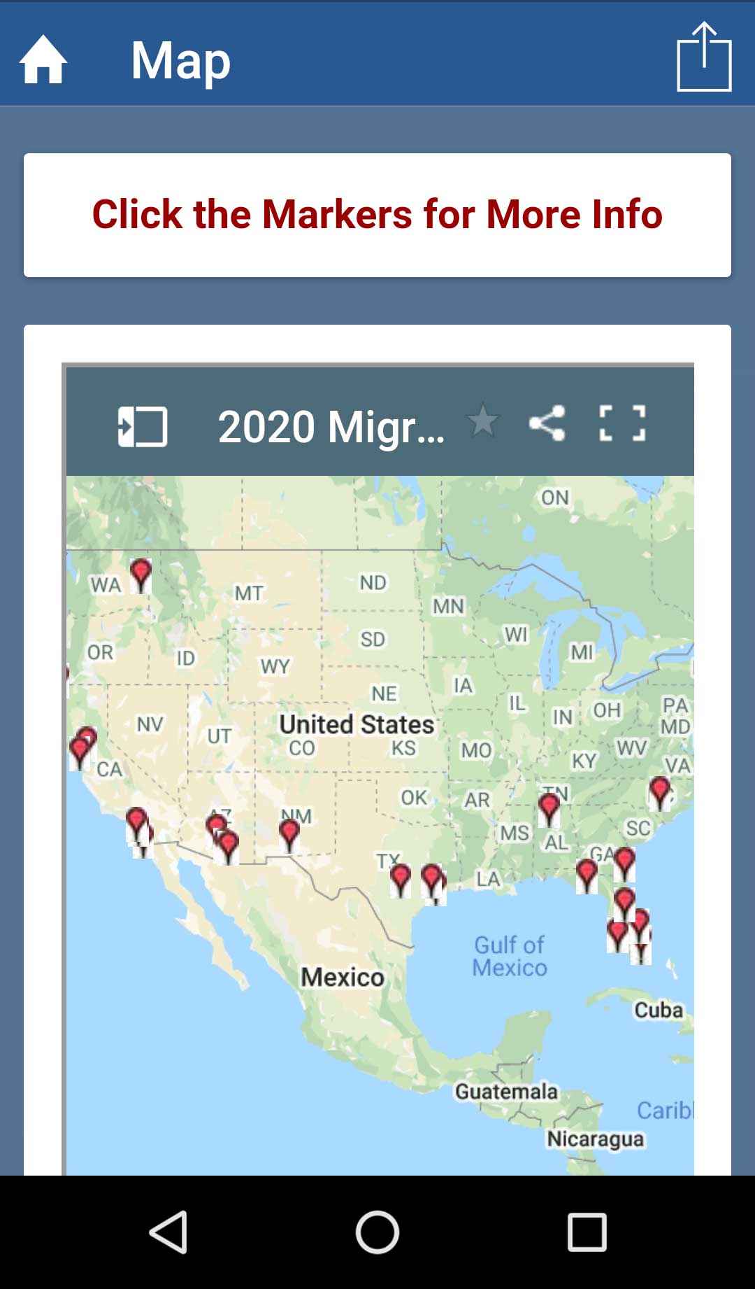Hummingbird Migration Mobile App Map