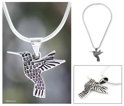 Aztec Hummingbird Artisan Crafted Women's Fine Silver Bird Necklace