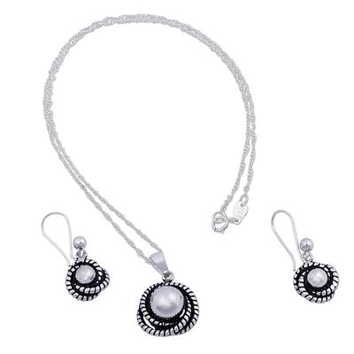 Hummingbird Nest Modern Necklace and Earrings Set Crafted of Andean Silver