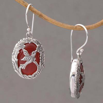 Nature's Freedom Carnelian and Sterling Silver Hummingbird Dangle Earrings