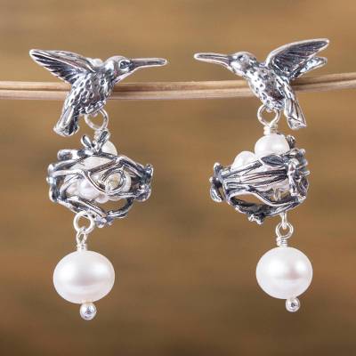 Legendary Hummingbirds Nazca Lines Hummingbird Sterling Silver Earrings from Peru