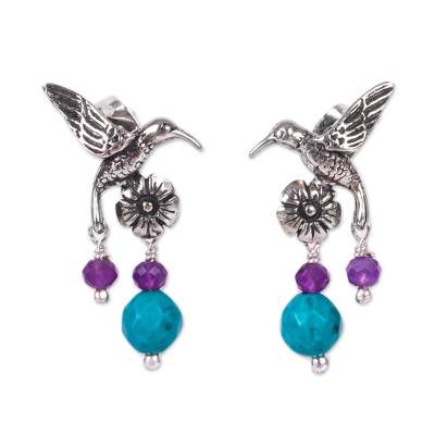 Eternal Hummingbird Sterling Button Handcrafted Nazca Theme Earrings